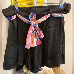 NWT F21 Black Silk Shorts w/ removable scarf belt